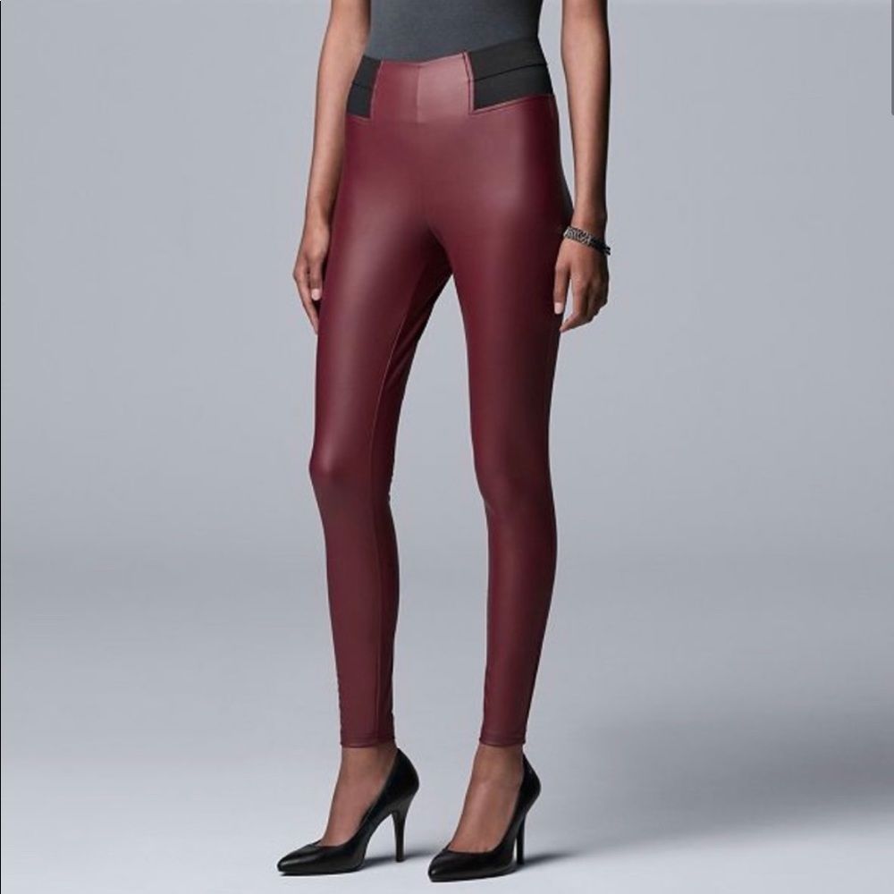 Vera Wang red pleather high waisted leggings